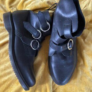 Dr. Martens black leather three-buckle bootie, women's size 6